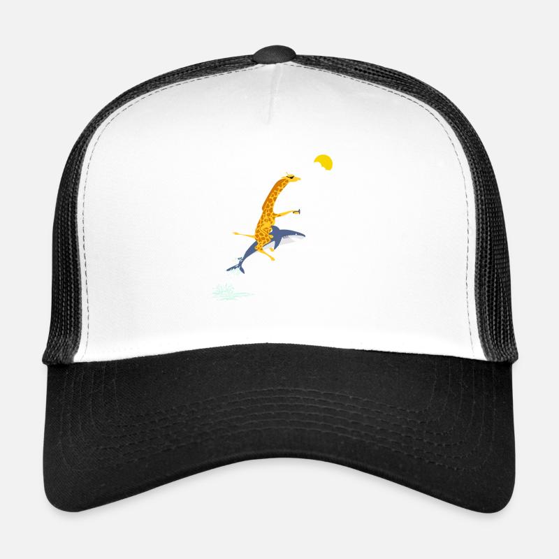 Piratengiraffe reitet auf Hai - Trucker Cap - Weiß/Schwarz