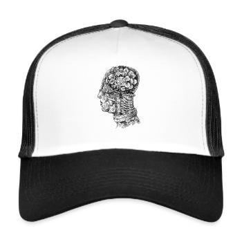 Steampunk Head CrossSection Mechanical Gears Bust - Trucker Cap - white/black - Front