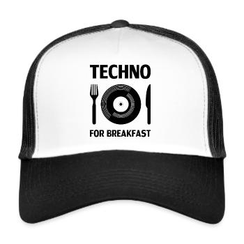 Techno - musique techno, rave, techno pour le petit déjeuner - Casquette trucker  - blanc/noir - Devant