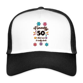 Conception vintage de cadeau d'anniversaire de 50 femmes - Casquette trucker  - blanc/noir - Devant