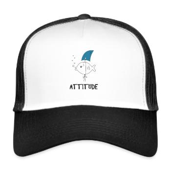 Poisson requin attitude positive fin poisson rouge - Casquette trucker  - blanc/noir - Devant