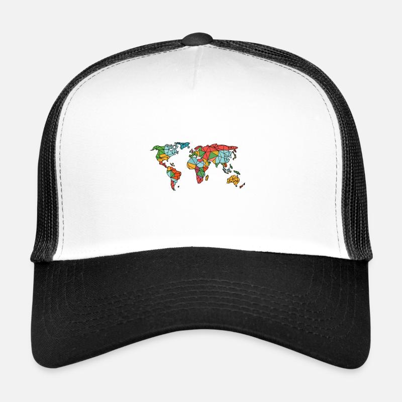 eingefärbte Weltkarte - Trucker Cap - Weiß/Schwarz