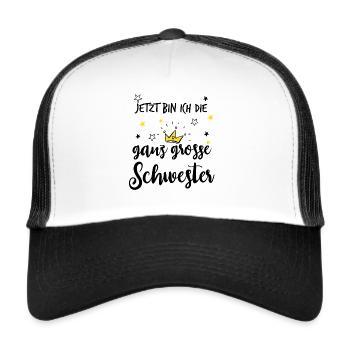 Ganz große Schwester 2021 für Geschwister - Trucker Cap - Weiß/Schwarz - Vorne