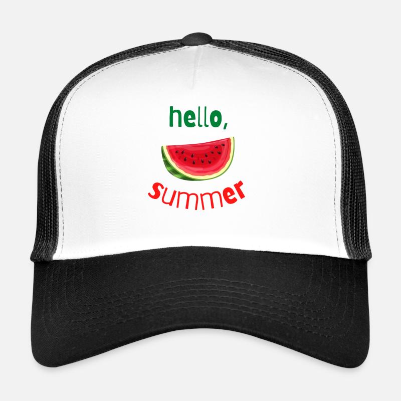 Hello Summer mit Wassermelonengrün und Rot - Trucker Cap - Weiß/Schwarz