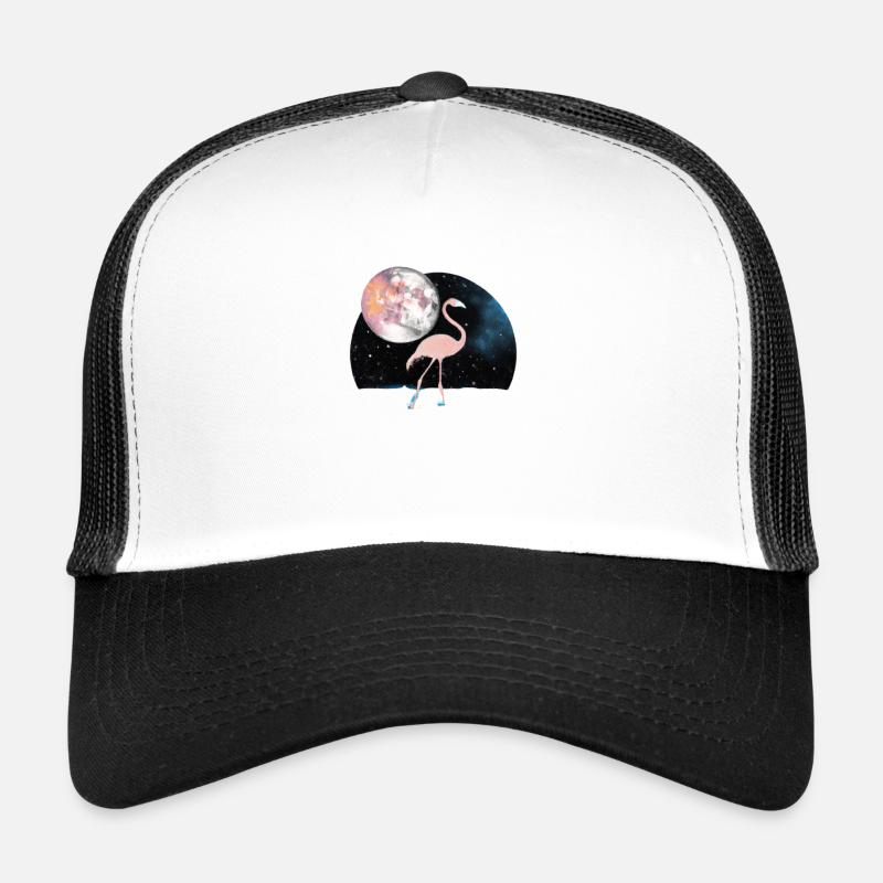 Flamingo Universum Galaxie Mond Geschenkide - Trucker Cap - Weiß/Schwarz