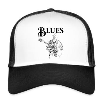 Guitariste de musique blues - Casquette trucker  - blanc/noir - Devant