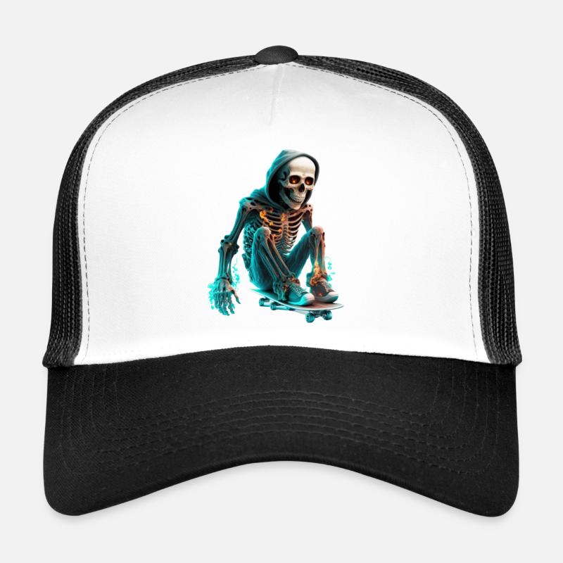 Skeleton Riding Skateboard - Trucker Cap - white/black