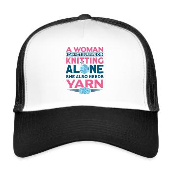 Handarbeit Stricken lustiger Strick Spruch - Trucker Cap - Weiß/Schwarz - Vorne