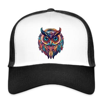 Hibou Style Boho Coloré Boho, Géométrique - Casquette trucker  - blanc/noir - Devant