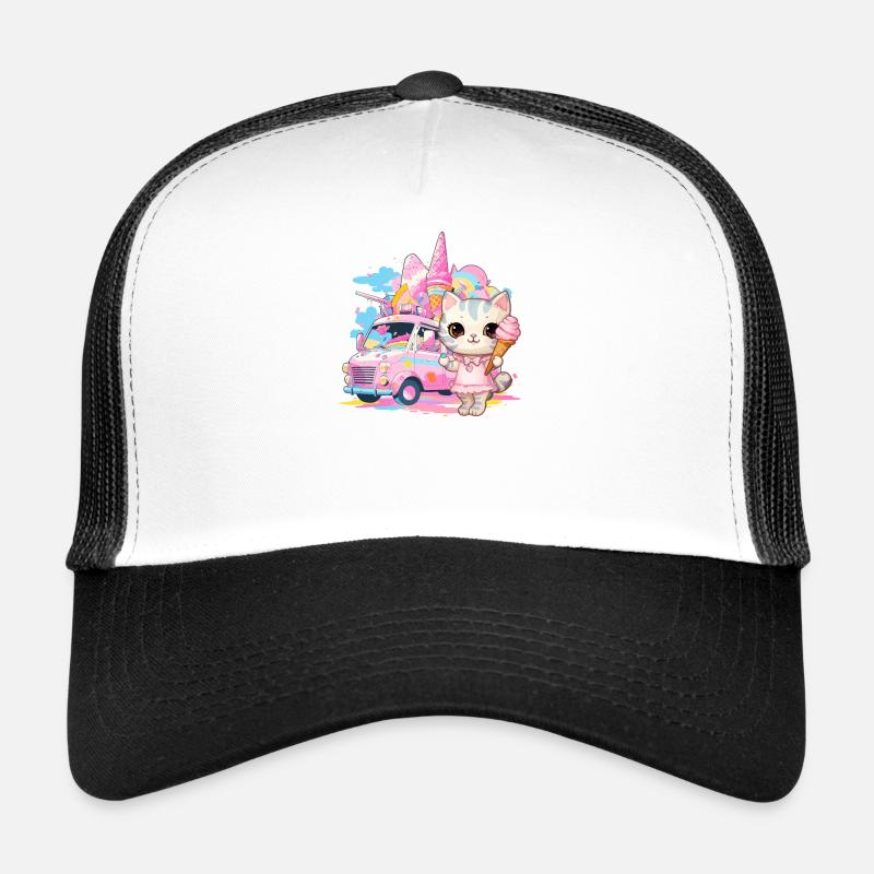 Katze Kätzchen-Mädchen Eisdielen Dessert-Eiscreme Trucker Cap