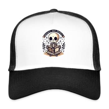 Bücherfreund Skelett Leseliebe - Books not people - Trucker Cap - Weiß/Schwarz - Vorne