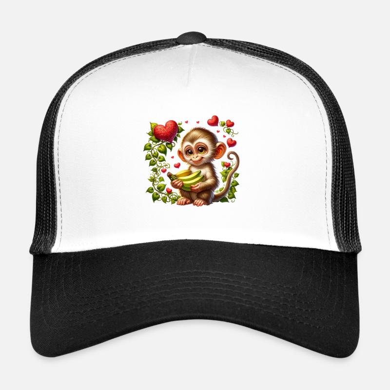 Monkey Heart Bananas Valentine's Day Jungle Love Trucker Cap