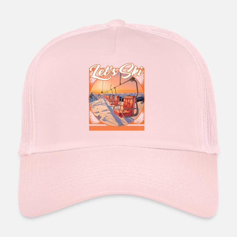 Let’s Ski Vintage Ski Lift Setting Sun Backdrop Trucker Cap