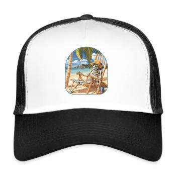 Beach Bum Skeleton Surf's Up Rock - Trucker Cap - Weiß/Schwarz - Vorne