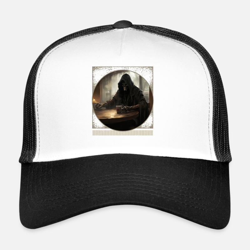 Grim Reaper's Coffee Break Halloween T-Shirt 1 Trucker Cap