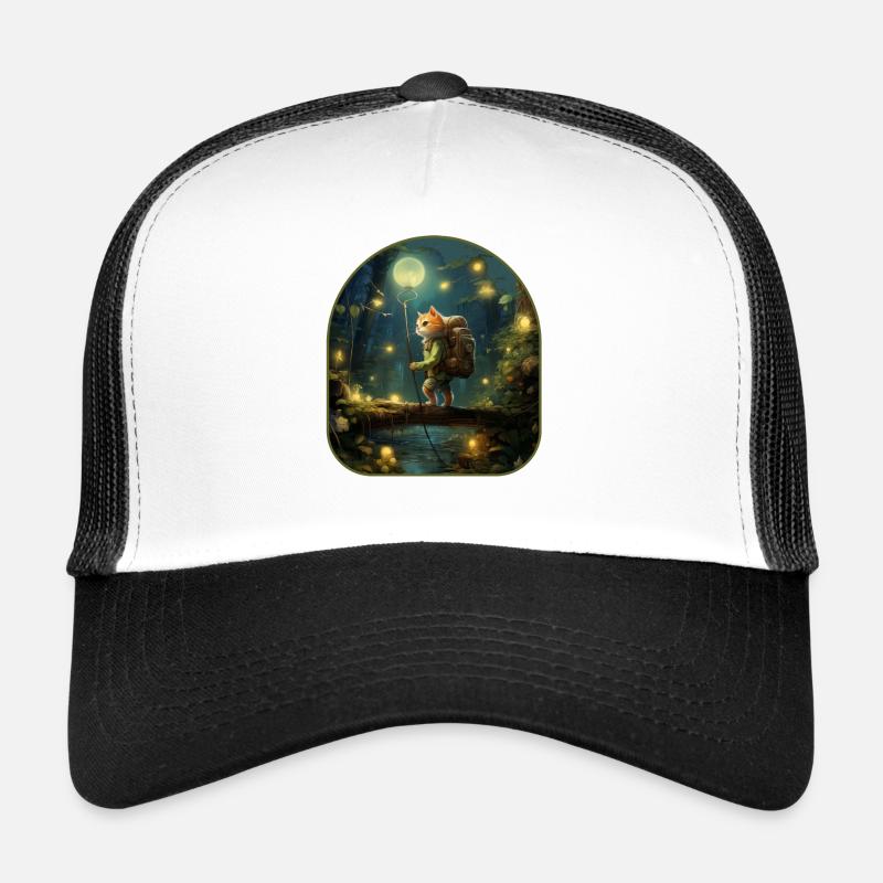 Woodland Adventure Chat courageux explorant un champignon Casquette trucker 