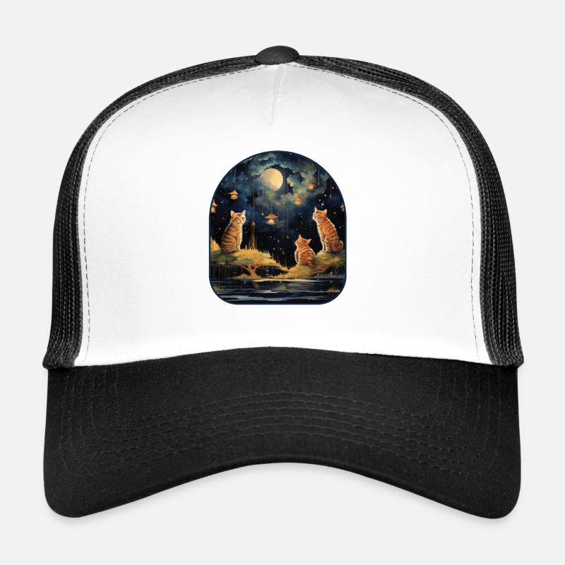Chats et champignons de la nuit étoilée sous un céleste Casquette trucker 