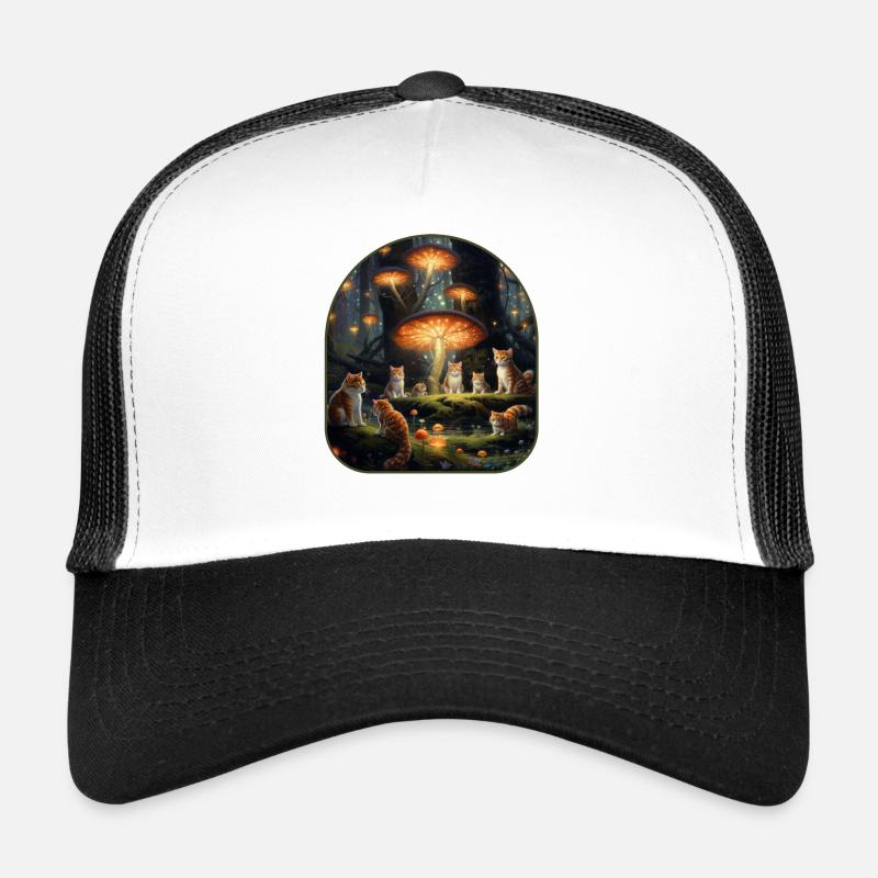 Enchanted Fairy Circle with Cats and Glowing Trucker Cap