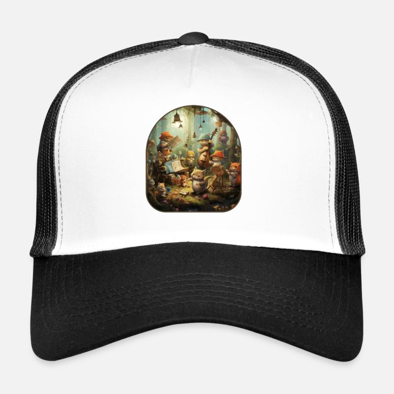Chats et champignons de la forêt musicaux dans une ambiance harmonieuse Casquette trucker 