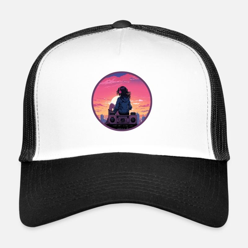 Fille d’anime réfléchie Vaporwave Boombox Retro Casquette trucker 