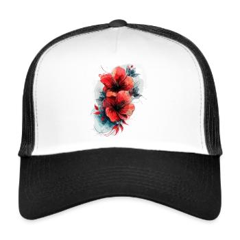 Aquarelle de fleur d'hibiscus - Casquette trucker  - blanc/noir - Devant