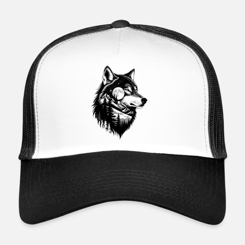 Schwarzer Wolf Wolfportrait. Wolfdesign Trucker Cap