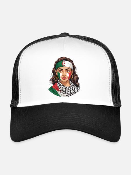 Algérie Femme Algérienne Palestine - Casquette trucker  - blanc/noir - Devant