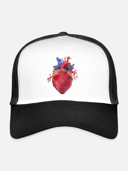 Coeur bas poly - Casquette trucker  - blanc/noir - Devant