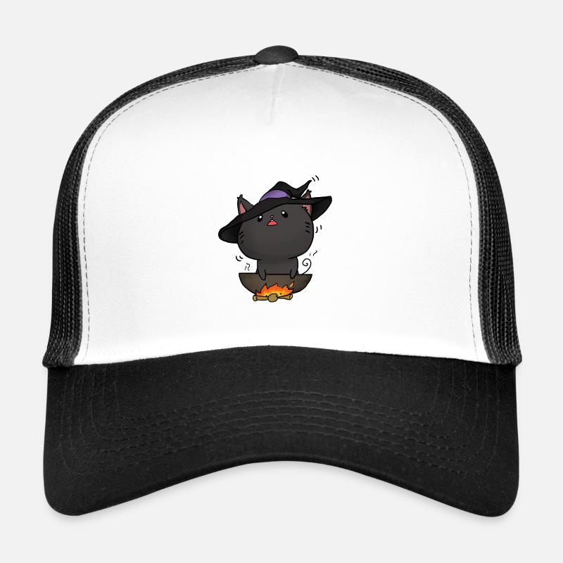 Hexe Katze Kawaii - Trucker Cap - Weiß/Schwarz