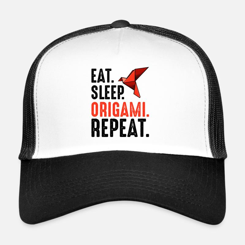 Eat Sleep Origami Repeat Spruch Faltkunst Geschenk - Trucker Cap - Weiß/Schwarz