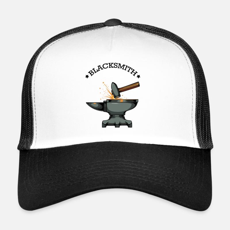 Schmied Amboss Hammer Schmieden Geschenkidee - Trucker Cap - Weiß/Schwarz