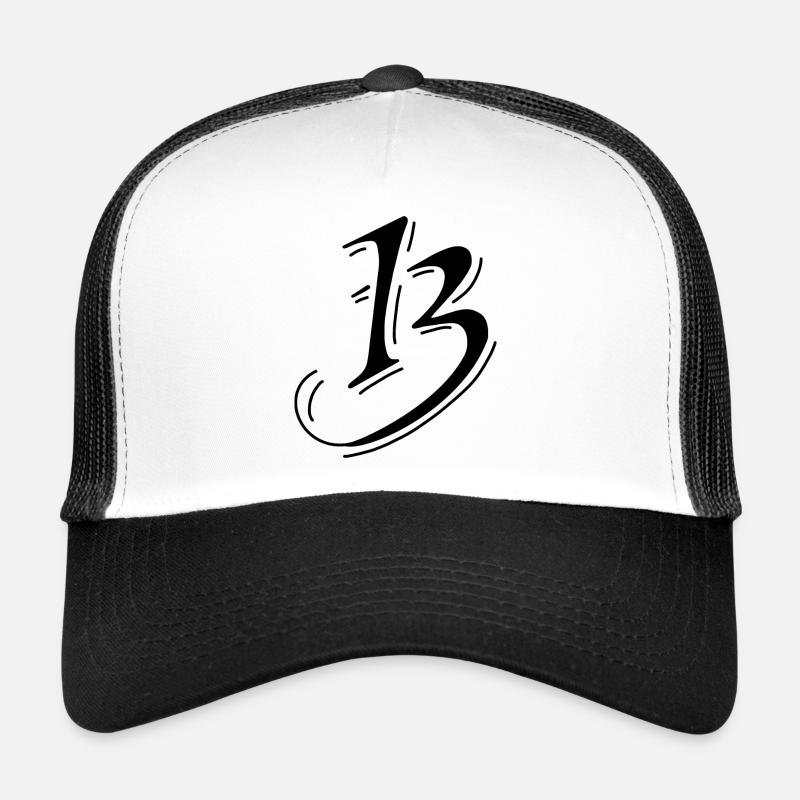 13 Zahl Ziffer - Trucker Cap - Weiß/Schwarz
