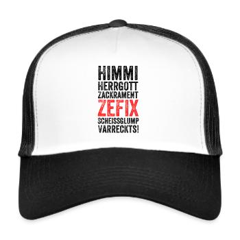 Himmi Herrgott Fluchen Bayrisch Schimpfen - Trucker Cap - Weiß/Schwarz - Vorne