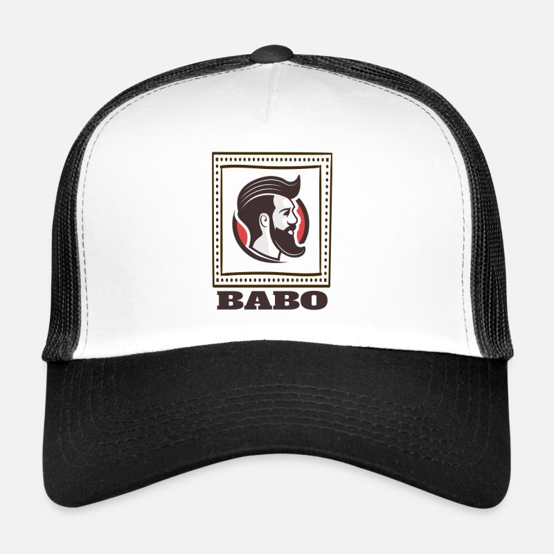 BABO - Text Design mit Hipster und Bart - Trucker Cap - Weiß/Schwarz