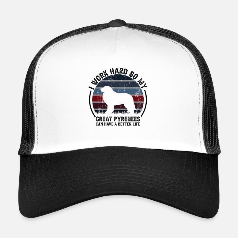 Arbeite Hart - Retro Great Pyrenees - Trucker Cap - Weiß/Schwarz