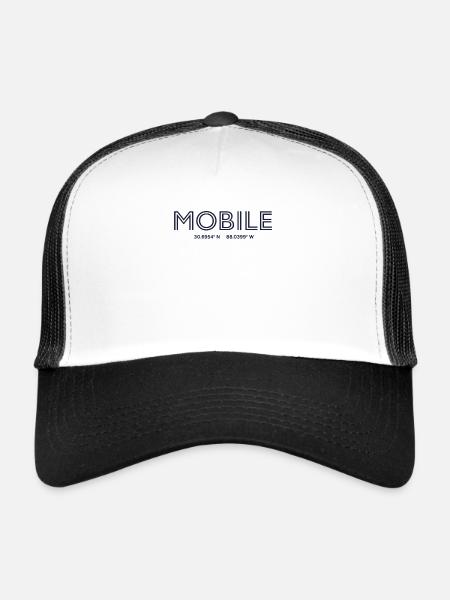 Coordonnées de la ville des États-Unis - Mobile - Casquette trucker  - blanc/noir - Devant