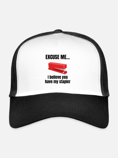 Funny Red Stapler Work Humor Quote - Trucker Cap - white/black - Front