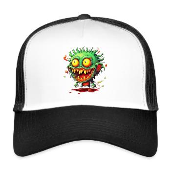 crazy Monster verrückte farbstarke Grusel Kreatur - Trucker Cap - Weiß/Schwarz - Vorne