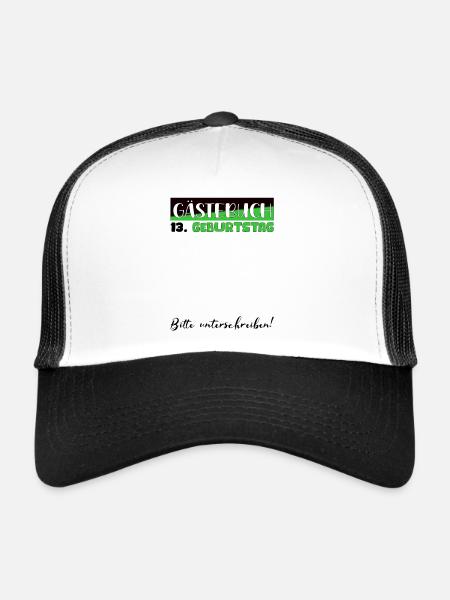 13th Birthday Gift Girls Boys Guestbook - Trucker Cap - white/black - Front