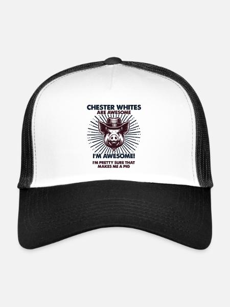 Cochon Papa Maman - Fermier Chester White - Casquette trucker  - blanc/noir - Devant