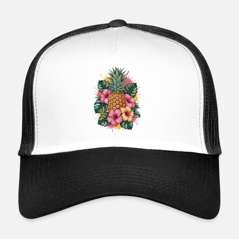 Tropical ananas hibiscus graphique floral Casquette trucker 