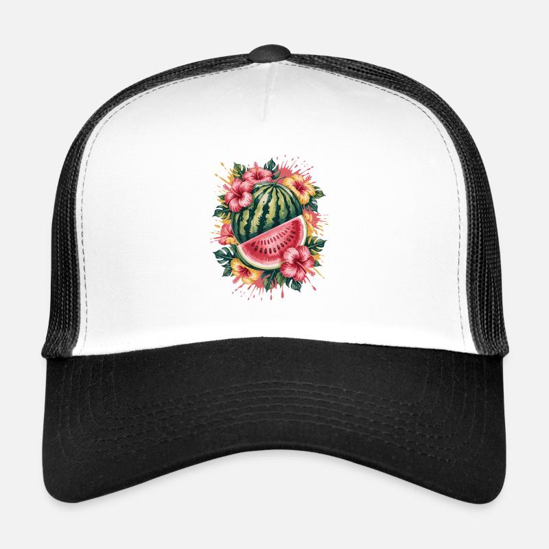 Tropical Watermelon Summer Hibiscus Splash Trucker Cap