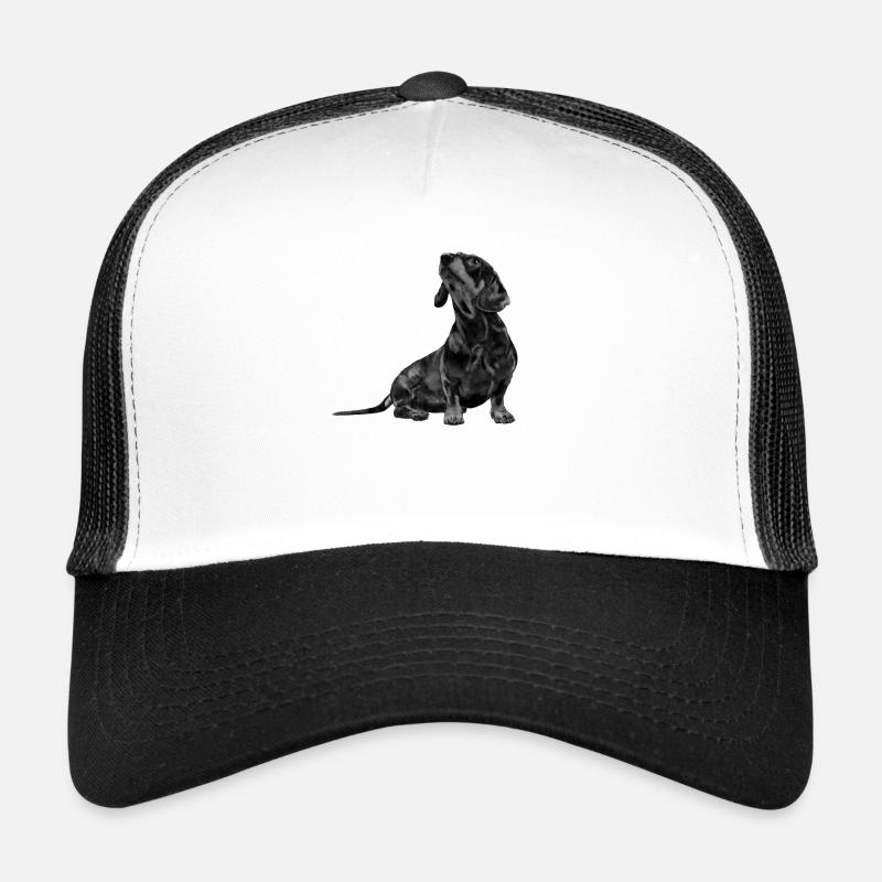 Sitzender Dackel - Trucker Cap - Weiß/Schwarz