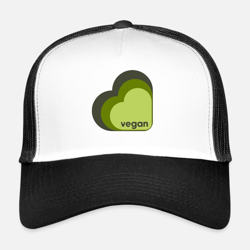 Cœur végétalien vert trois couleurs - Casquette trucker  - blanc/noir