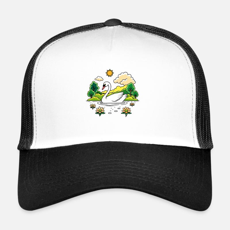 Ruhiger Schwan, der über einen ruhigen See gleitet Trucker Cap