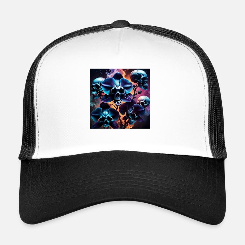 Skull Orchidee - Trucker Cap - Weiß/Schwarz