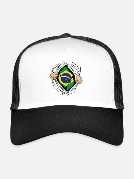 Brésil Drapeau Brésilien Drapeau Amérique du Sud - Casquette trucker  - blanc/noir - Devant