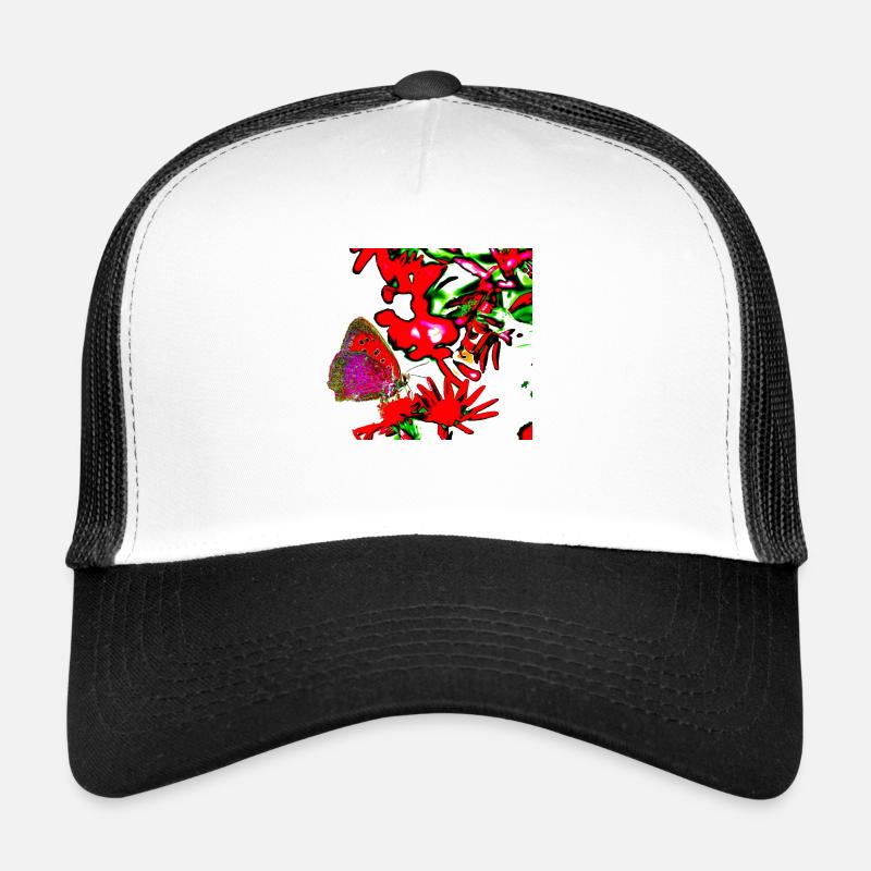 A butterfly in red, flower A732291 - Trucker Cap - white/black