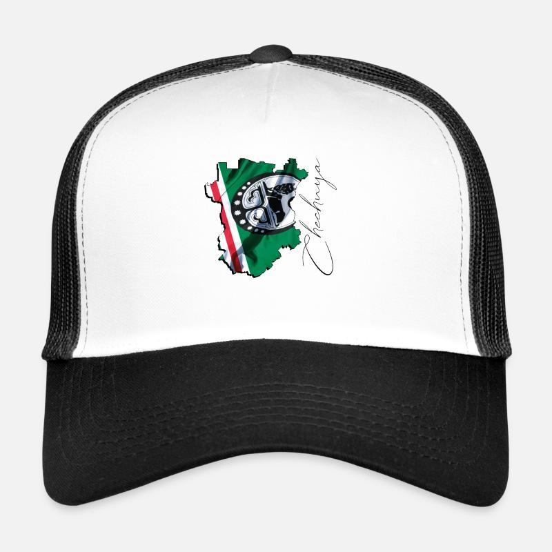 (RU) Tchétchénie : Drapeau sur sa propre carte EN Casquette trucker 