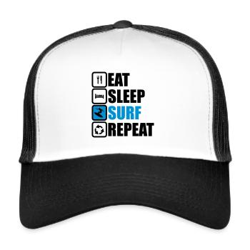 eat sleep surf repeat,Surf / Surfing / Surfer / - Trucker Cap - white/black - Front